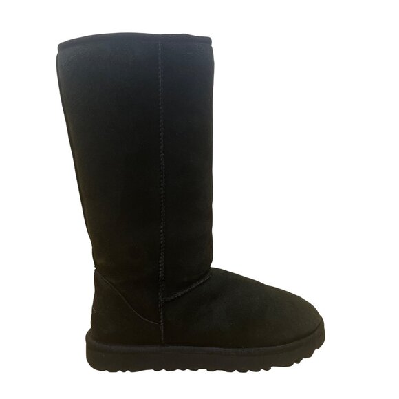 Ugg Women’s Black Suede Sheepskin Lined Slip-On Tall Winter Boots Size 10 - Picture 1 of 10